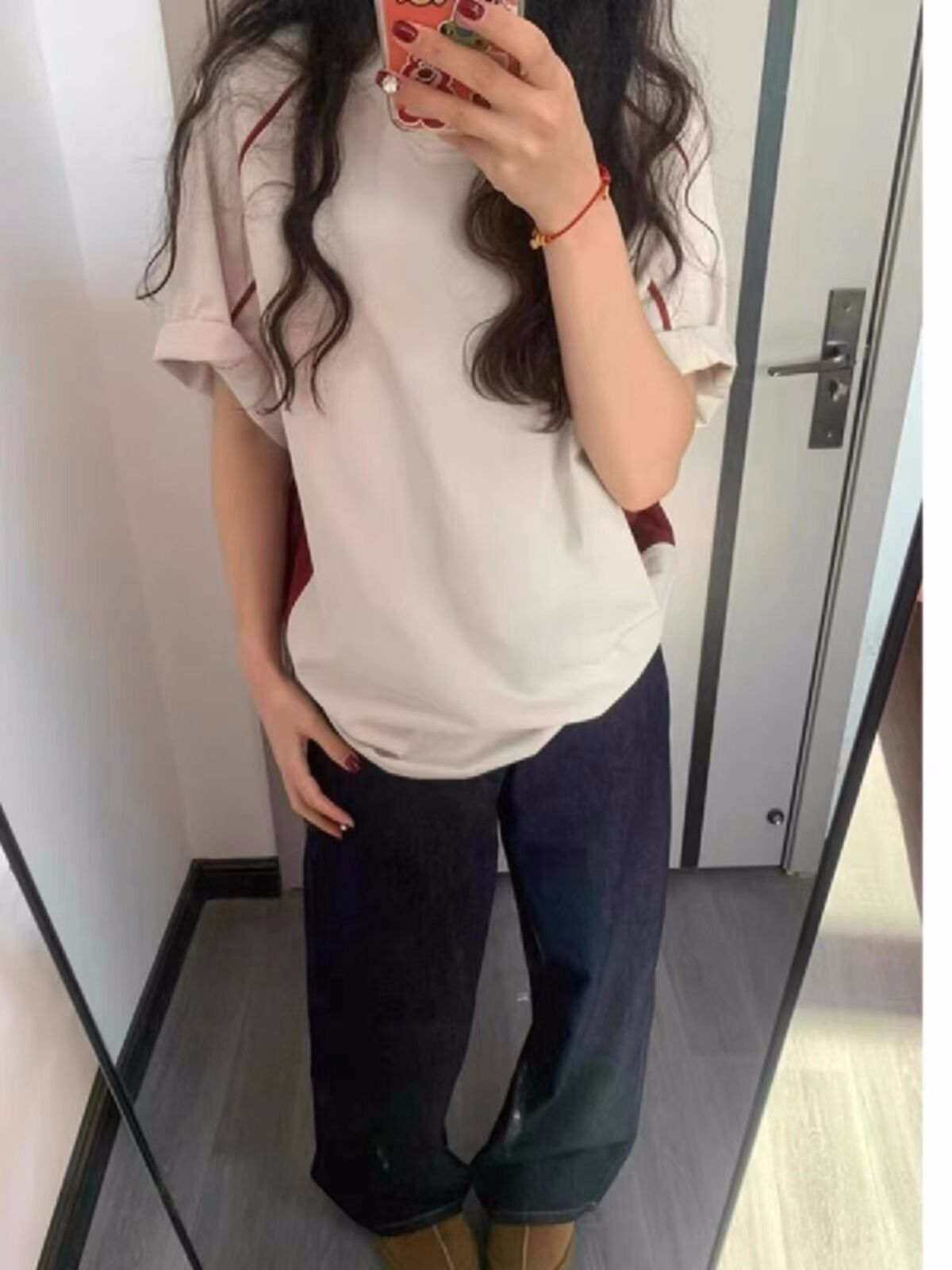 拼接v領短袖t恤女夏季寬鬆百搭設計感學院休閒百搭上衣