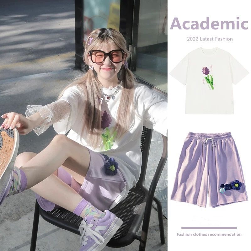 運動套裝女2025夏季學生韓版寬鬆短袖短褲休閒跑步服兩件套