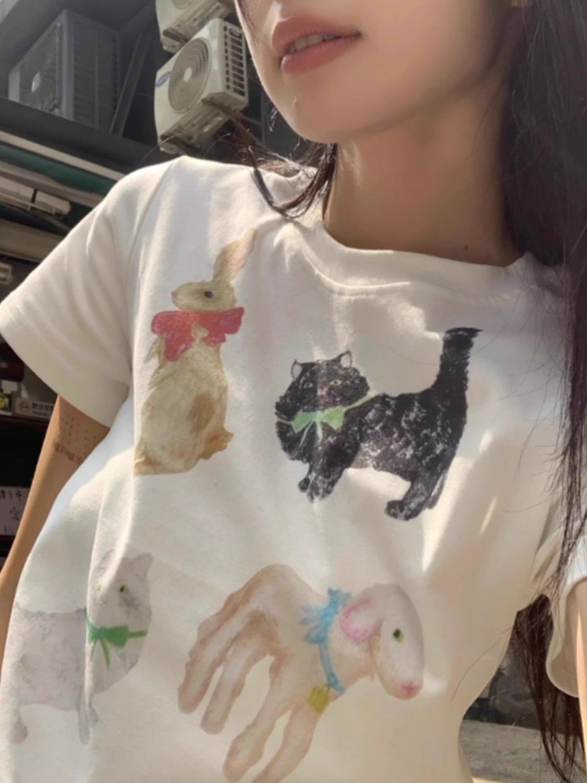 Short printed cute short-sleeved T-shirt for women's summer round neck top