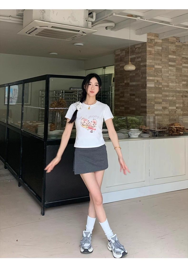 Short printed cute short-sleeved T-shirt for women's summer round neck top