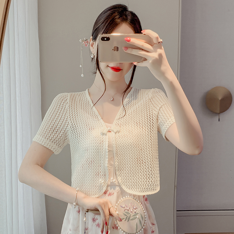 Lace shawl retro Chinese style Chinese style short V-neck small shawl with suspender skirt with sun protection clothes for women