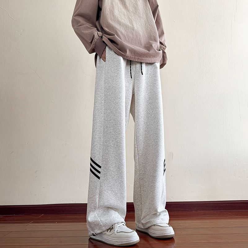 White and gray wide-leg casual pants men and women's wardrobe pants design early spring loose American sports pants
