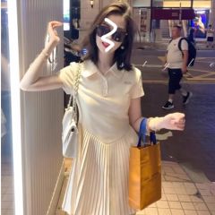 Super beautiful small fragrance style short-sleeved dress for women 2025 summer new temperament doll collar spliced ​​pleated short skirt