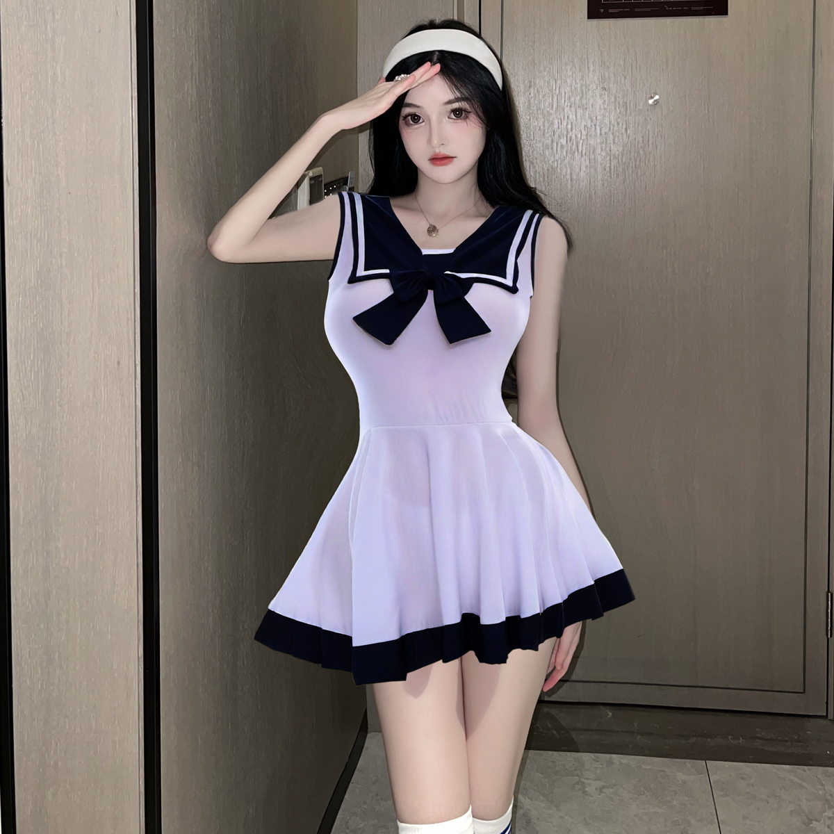 Real photos of honeymoon vacation navy sailor uniform dress Japanese pure COS student uniform JK uniform skirt