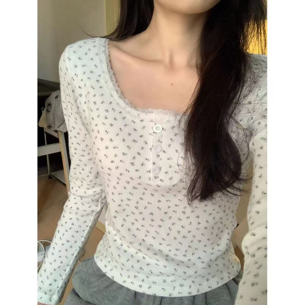 Threaded velvet 250g with chest pad pure warm round neck button long sleeve slim fit
