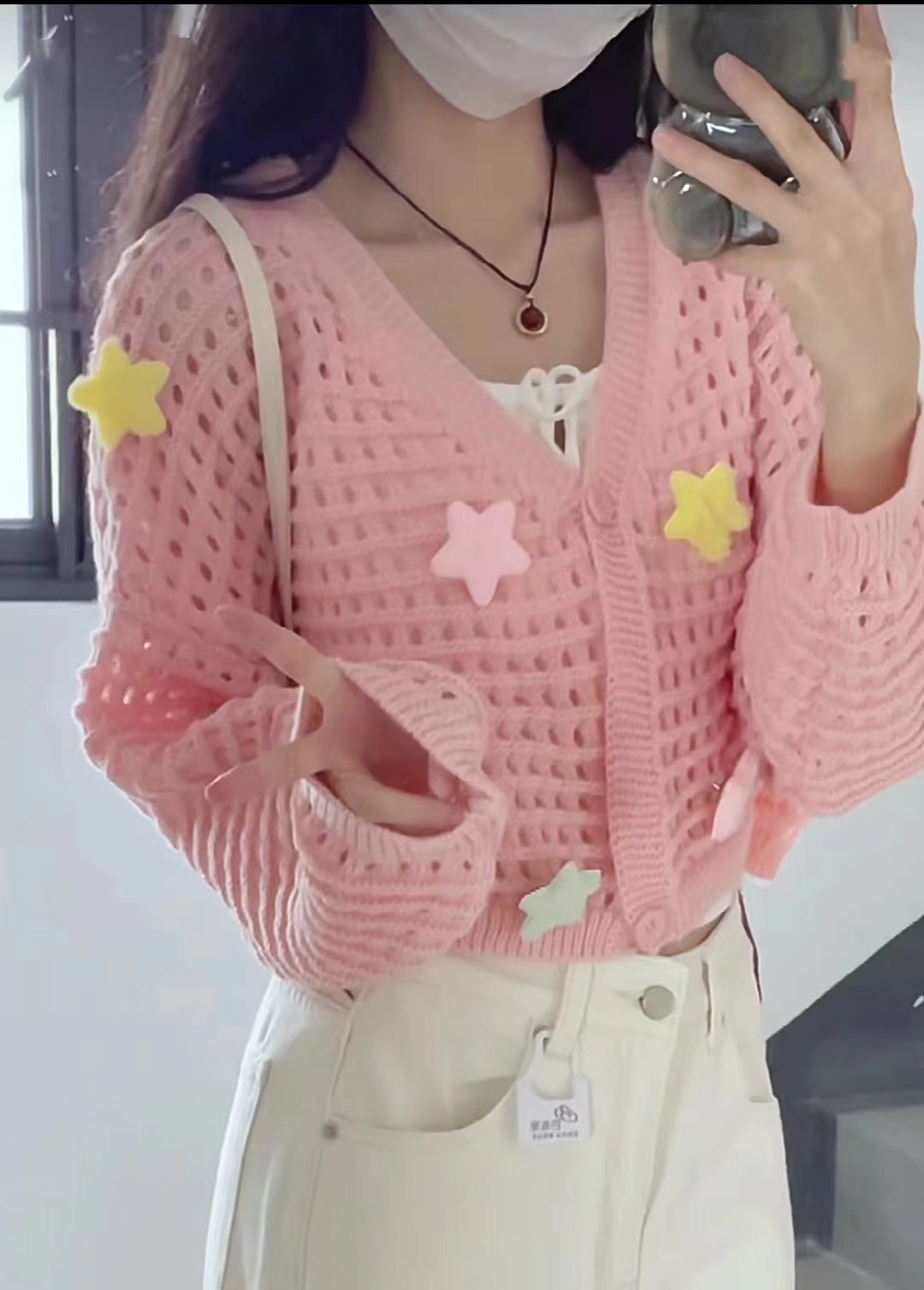 Gentle style dopamine hollow sweater jacket for women for autumn short knitted shawl cute style tops hives