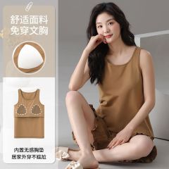 Summer pure cotton with chest pad vest shorts pajamas women's suit comfortable and casual home clothing