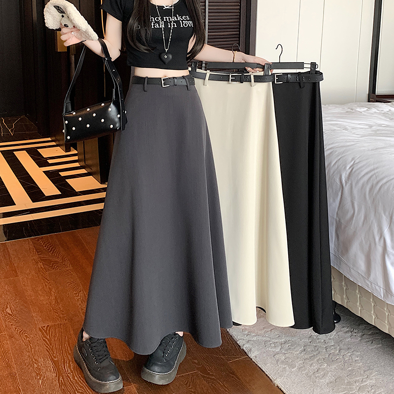 Real shot of new gentle style drooping suit skirt for women with high waist loose A-line skirt large umbrella skirt long skirt
