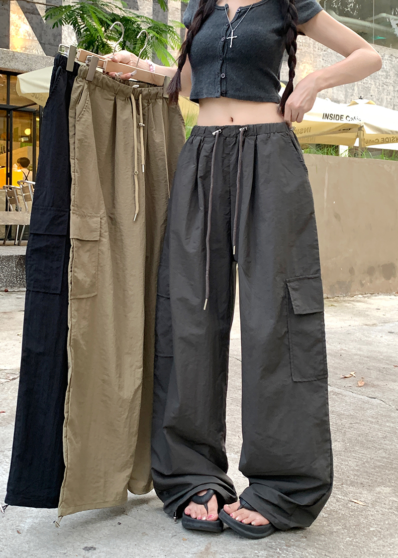 Real photo of lazy style work pants American casual pants for women in spring new high waist straight-leg design wide-leg pants