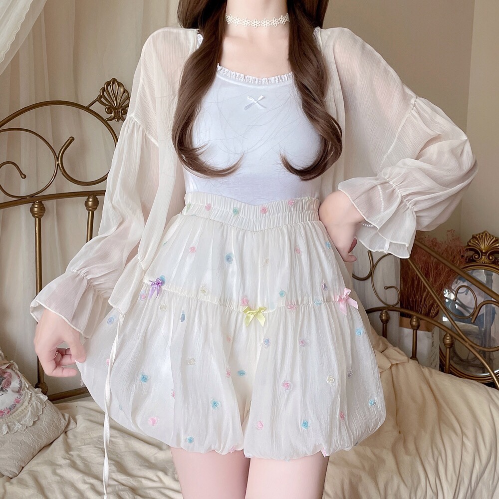 彩色立體小糖豆軟妹花苞褲溫柔甜妹純欲蝴蝶結日系仙女感短褲