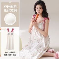 Summer pure cotton with chest pad sexy suspender nightgown ladies home clothes princess style nightgown
