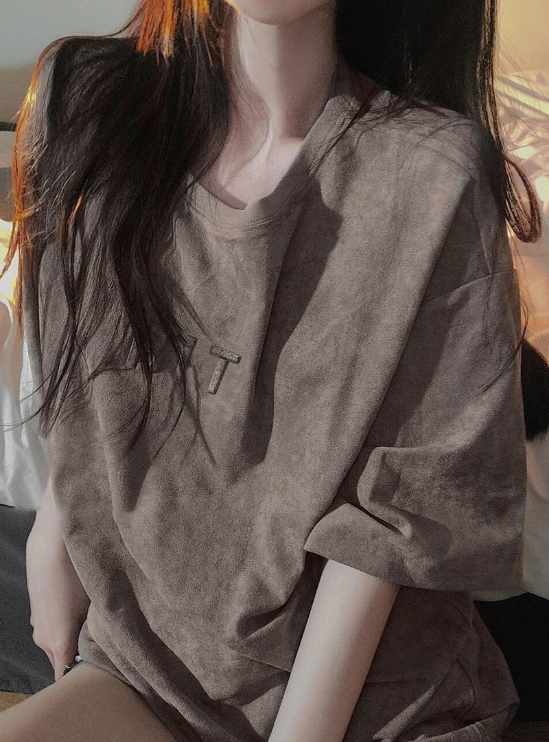High-quality European and American trendy brand suede letter short-sleeved T-shirt for women in summer loose ins super hot design oversize