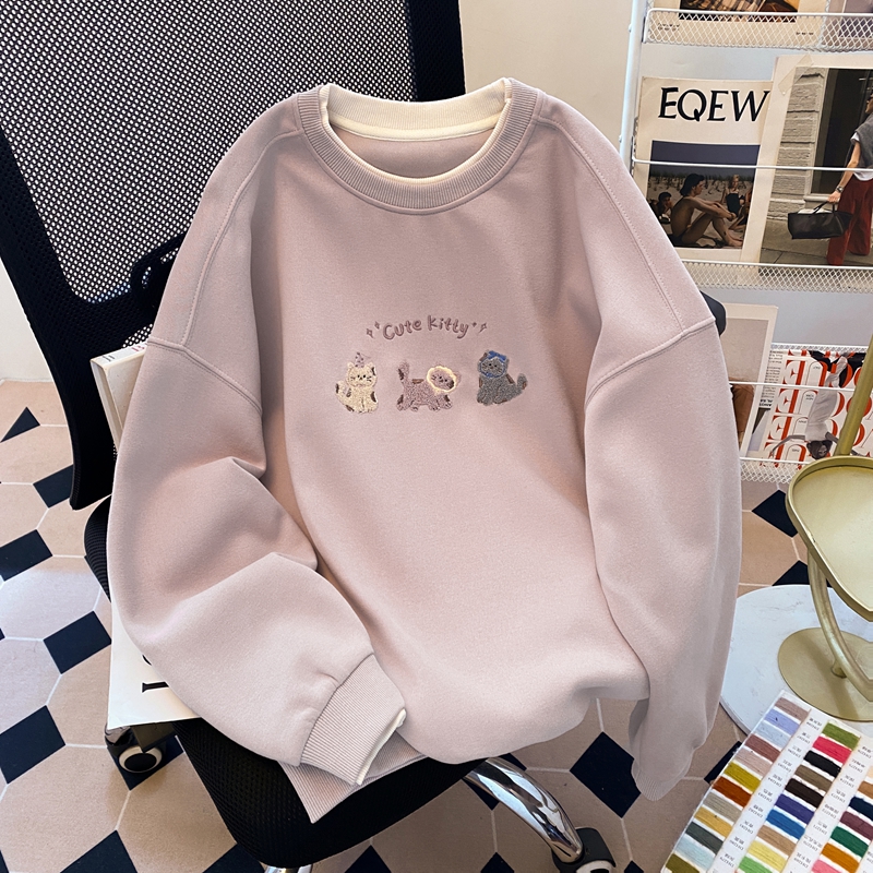 Real photo pure cotton Hua cotton composite milk silk sweatshirt for women's thin 2025 early spring new round neck long sleeve T-shirt top