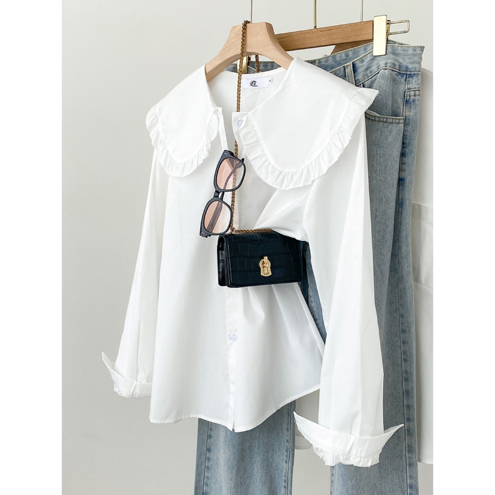 French pure sweet doll collar long sleeve shirt for women's autumn new shirt loose dopamine top