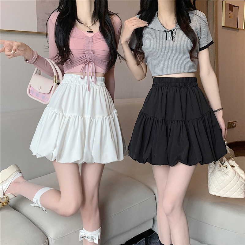Real shot~Summer versatile puffy cake skirt A-line skirt design niche ins high-waist short skirt
