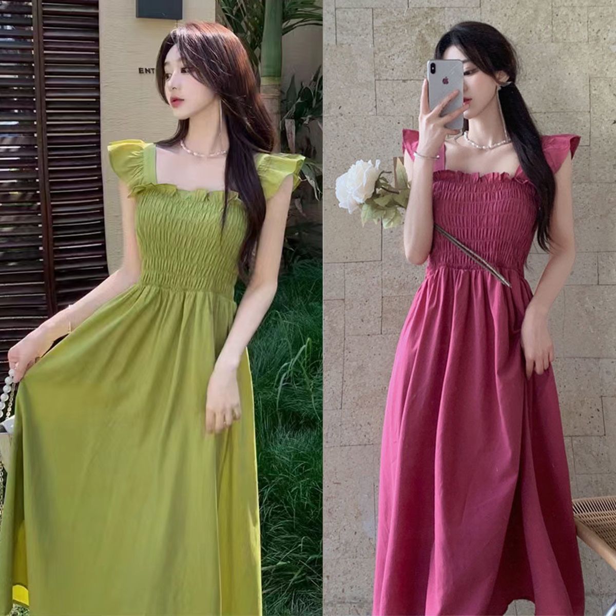 French temperament First love A-line skirt Seaside vacation super fairy dress for women American design lazy style mid-length skirt
