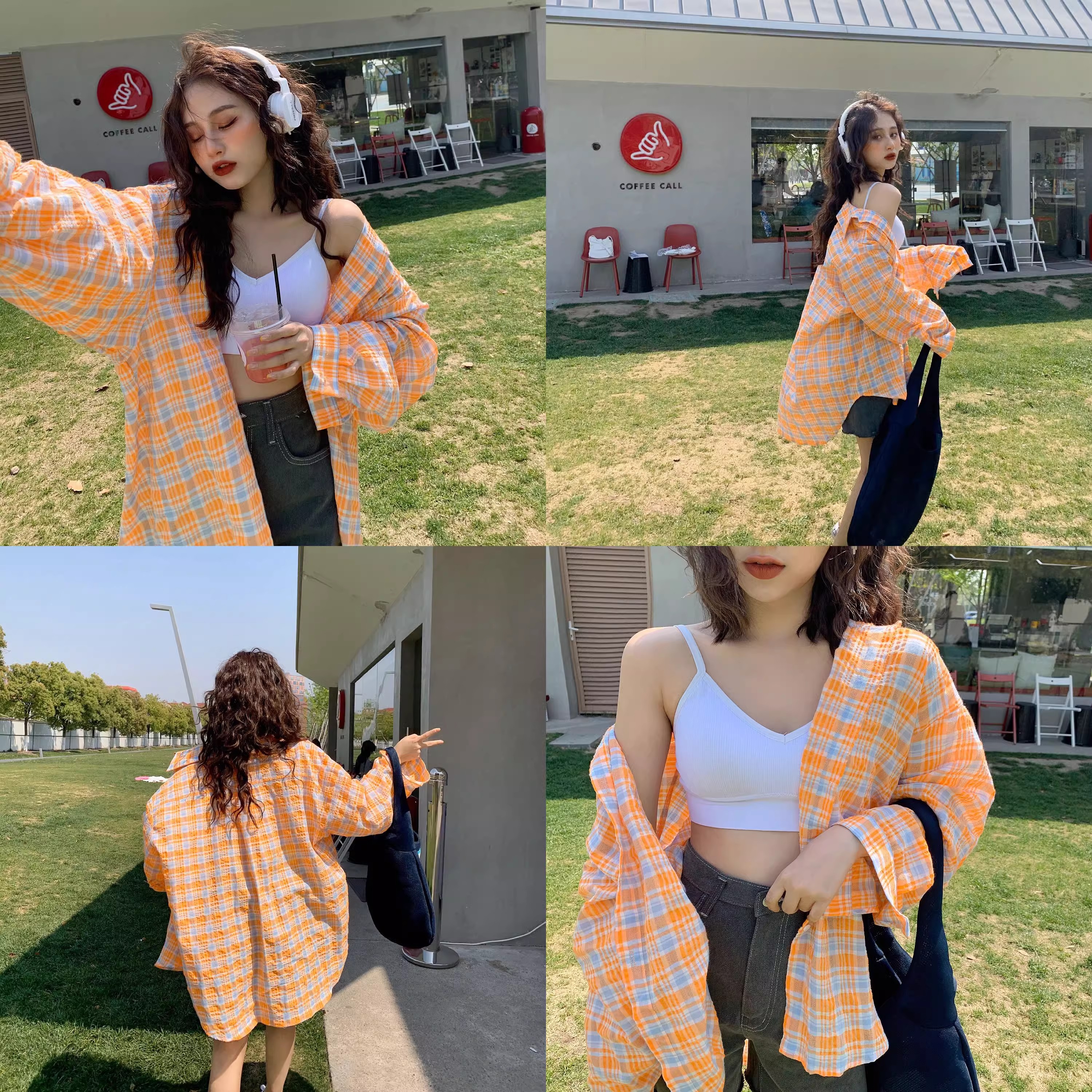 Plaid shirt for women in spring and summer loose thin mid-length long sleeves versatile outside casual and fashionable sunscreen cardigan jacket