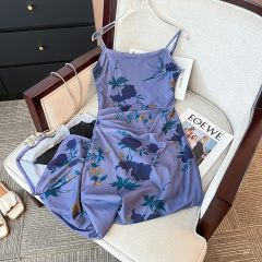 Hot girl sexy slim hip sling suspender skirt French temperament niche design purple dress women summer