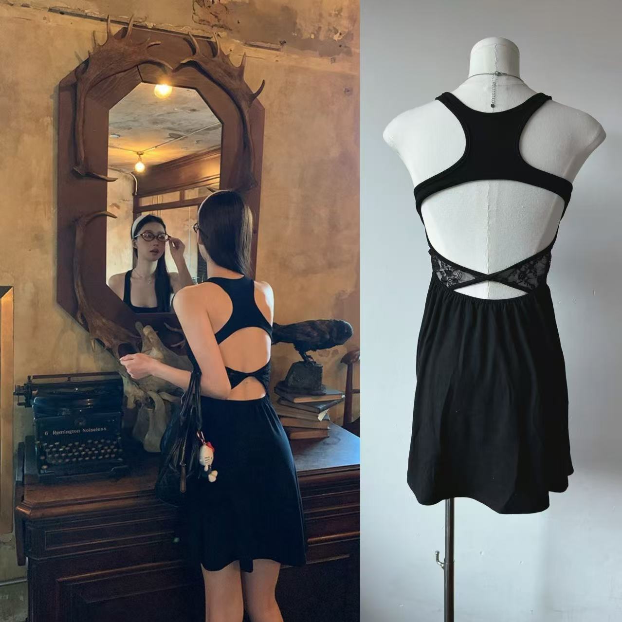 Red Man Pavilion French dress for women in spring and autumn 2025 super hot new suspender black slim fit A-line high-end skirt