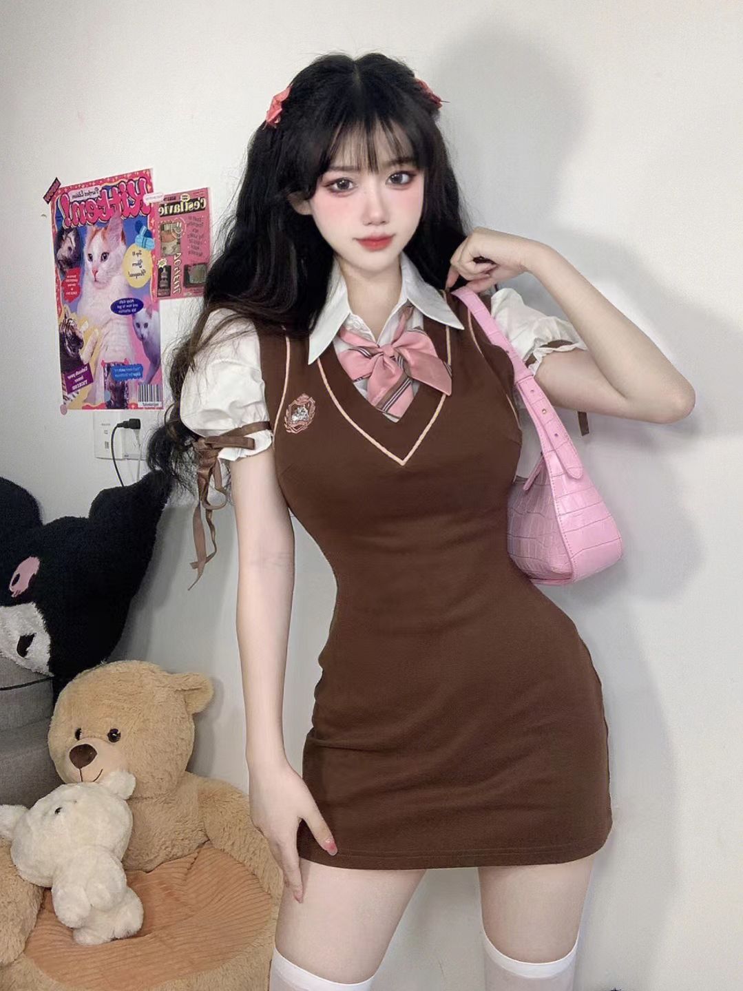 Cross-border pure academy style JK dress American hip skirt hot girl student fake two-piece skirt