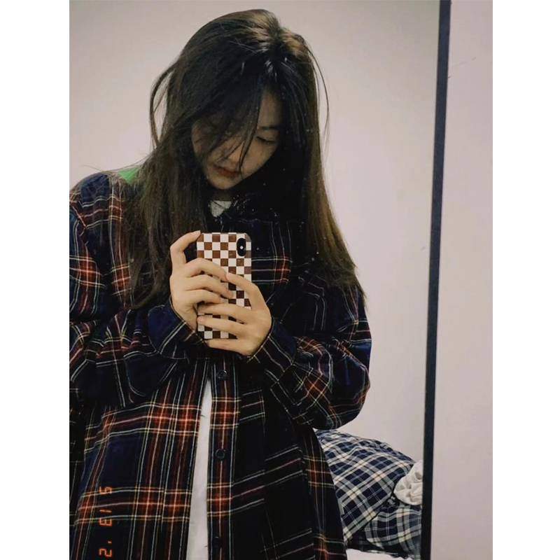 National trend brand American retro striped plaid shirt jacket for women ins trend 2025 new autumn loose top