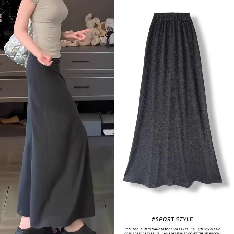 Gray design niche knitted skirt for women in spring and summer 2025 small slim and versatile mid-length straight skirt