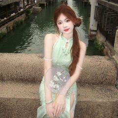 New Chinese style cool green and improved cheongsam sexy and charming halter neck dress for women in summer