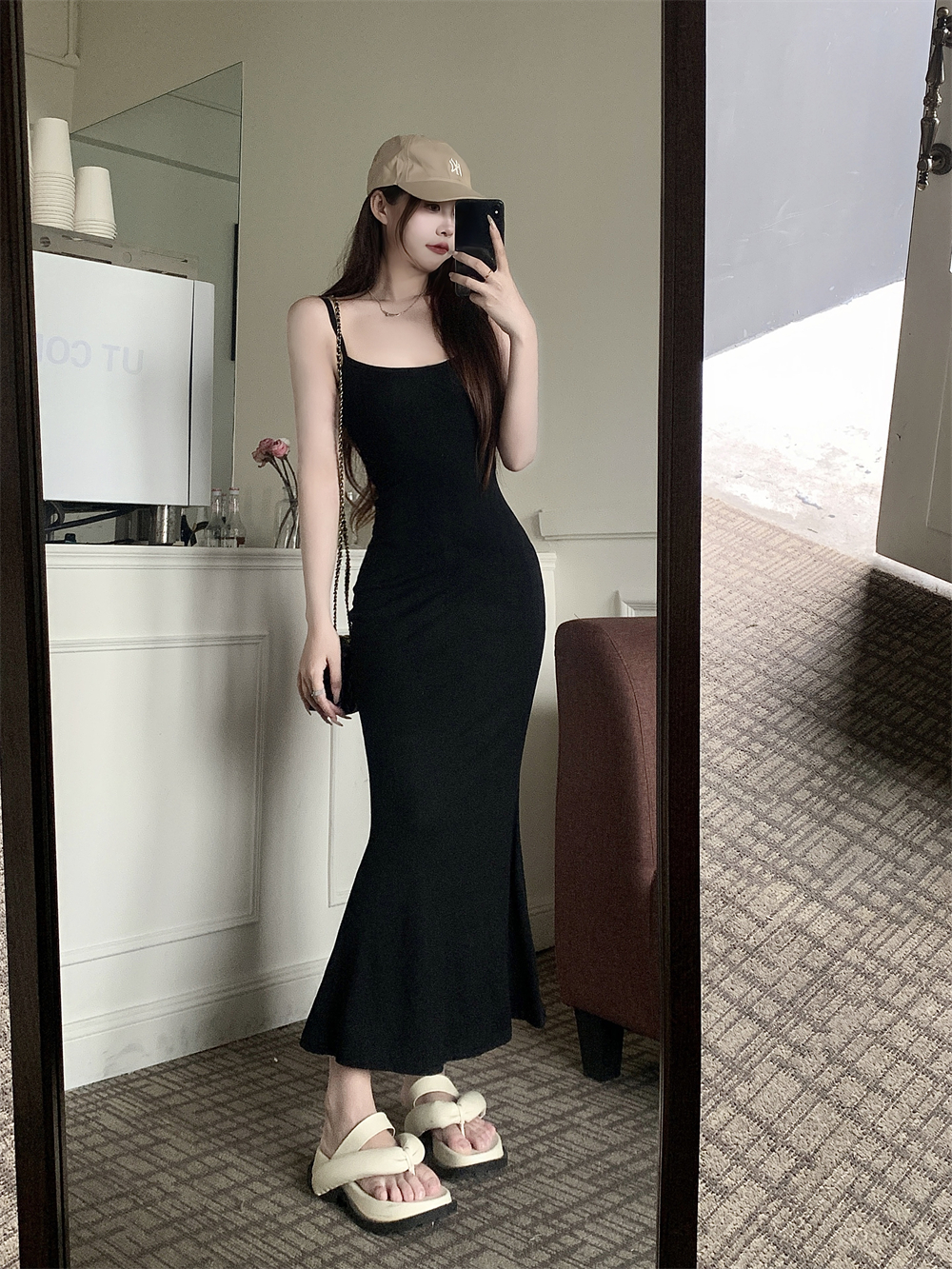 Real shot 40 pure cotton 210g suspender dress for women fishtail skirt