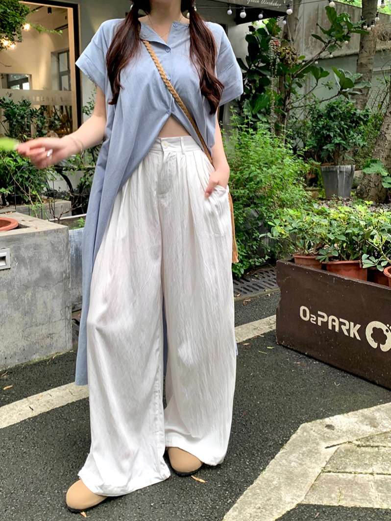 Real photo lazy casual pants for women in summer solid color elastic waist pants for slimming wide-leg pants loose draped floor pants