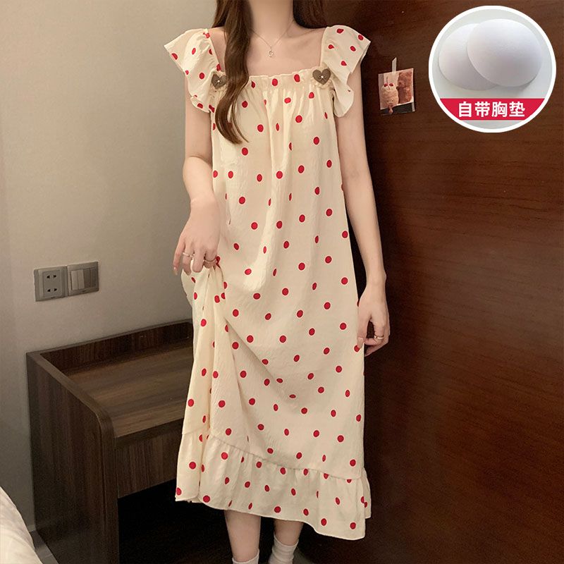 Summer cloud cotton with chest pad sexy suspender nightgown ladies home clothes princess style skirt