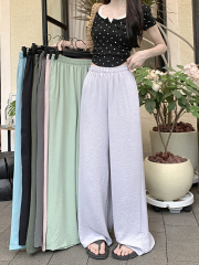Real photo of dopamine purple casual pants for women 2025 summer straight pants wide-leg pants loose draped floor pants