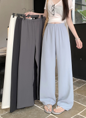 Real photo of lazy casual pants for women in spring and summer simple elastic waist pants for slimming wide-leg pants loose draped floor pants