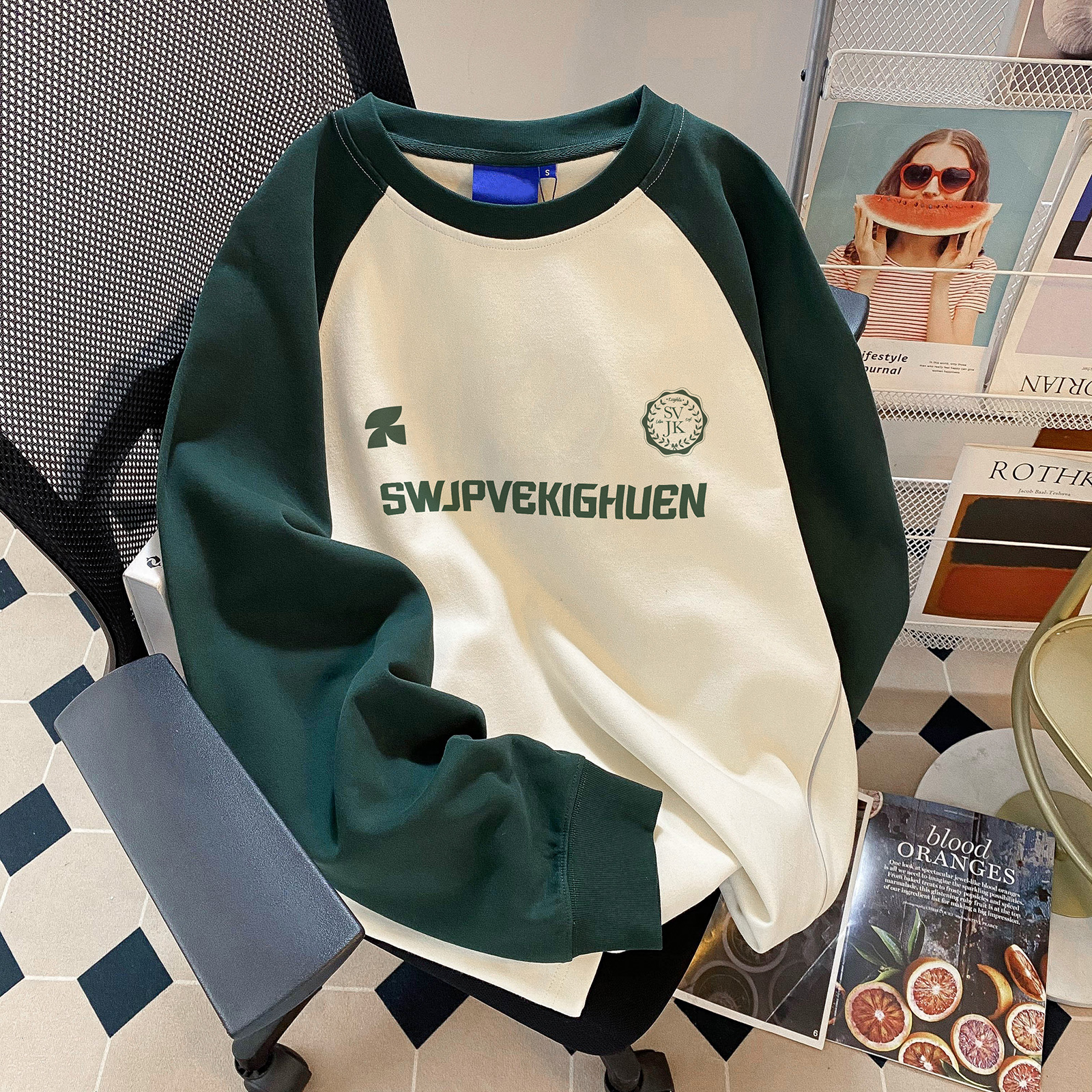 Real shot of 32 double yarn pure cotton base shirt 2025 early spring new raglan sleeve trendy long sleeve T-shirt women's round neck top
