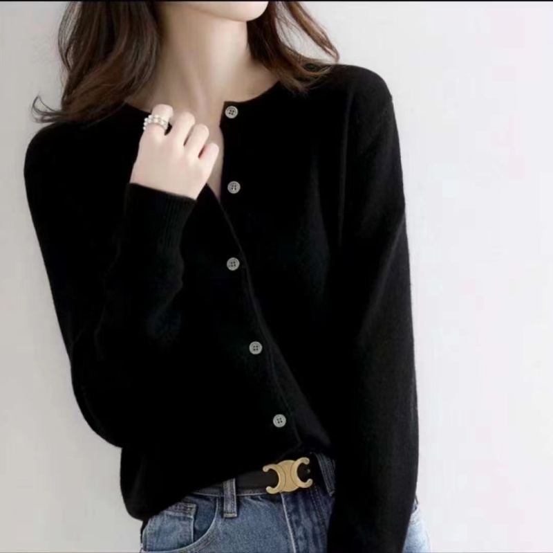 New round neck women's cardigan in spring and autumn versatile and stylish loose and thin sweater short wool knitted jacket