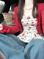 Sweetheart Meimei Spring and Summer Retro Pure Desire Flower Strap Top Slim and Nice Elegant I╕ Cardigan