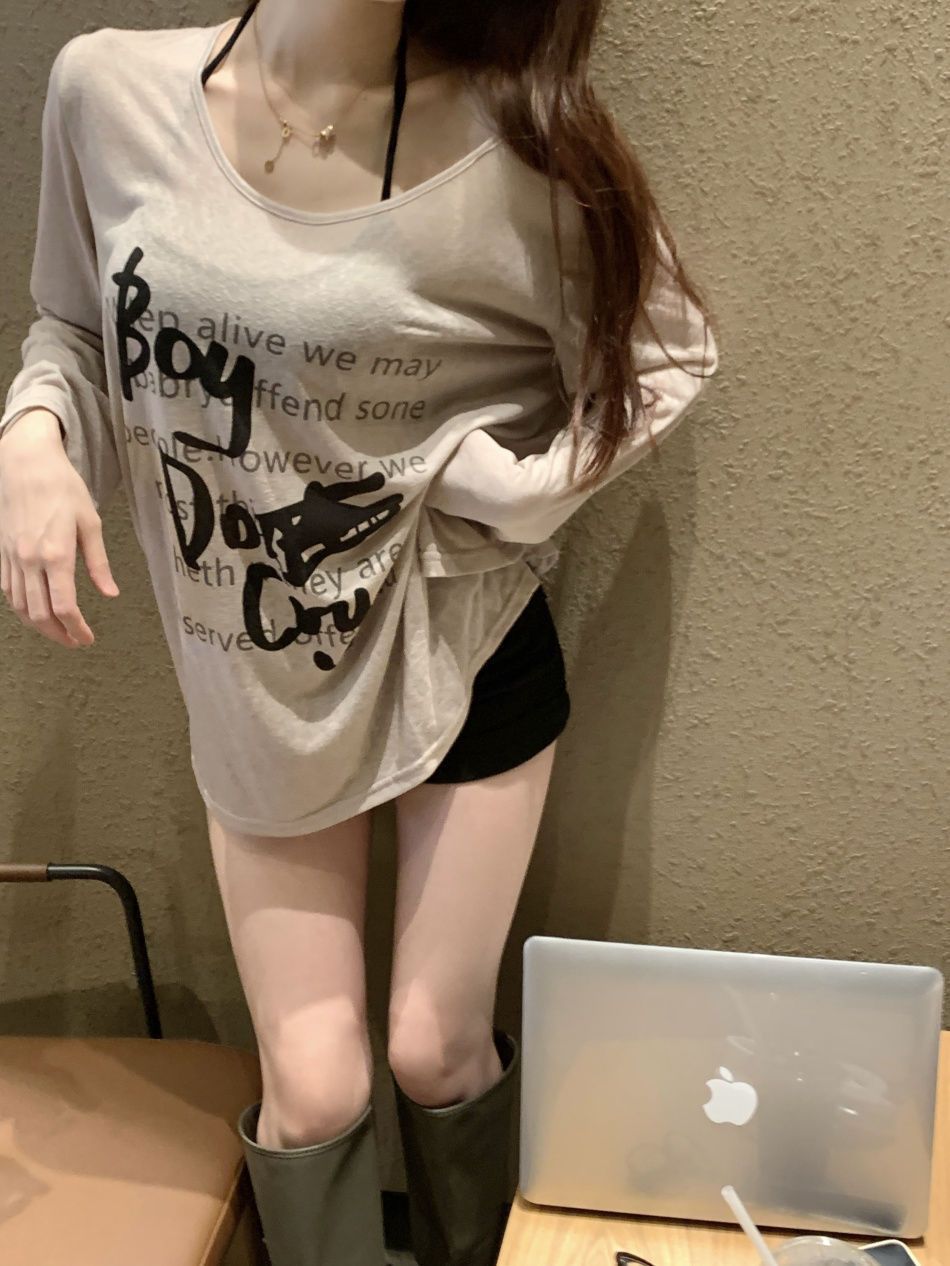 Bamboo thread design niche lazy style letter printed sunscreen T-shirt for women versatile loose slim top