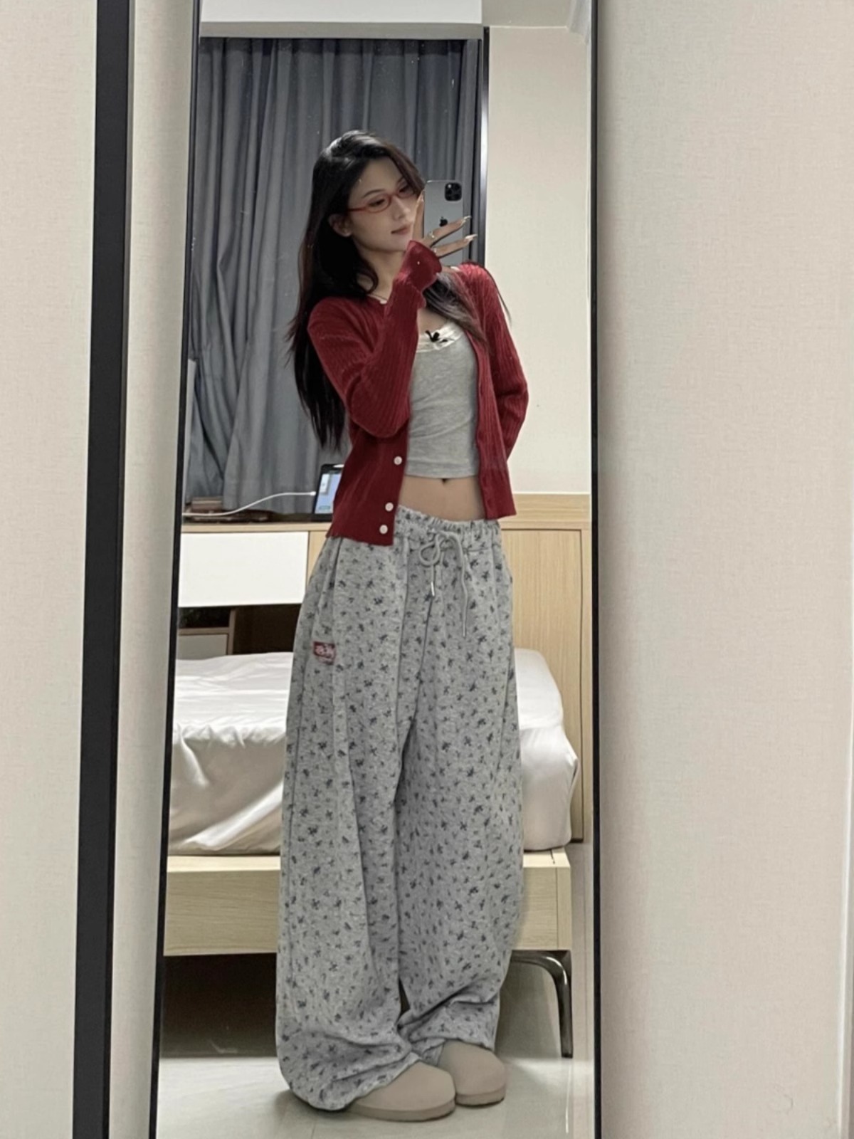 , three-dimensional waist #Spring and Autumn 2025 early spring new American loose sports pants trendy floral wide-leg sweatpants