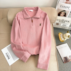 Real shot of rice bristle composite 330g sweatshirt for women early spring new 2025 embroidered zipper lapel top for women