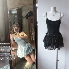 FuunJ Multi-weight Tinni waist-hugging slim mid-length suspender dress for women's short skirt slim heavy industry bow skirt