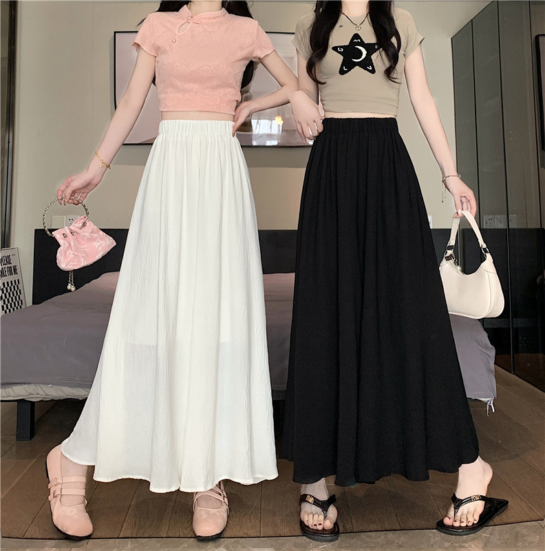 Real shot~ New high-waisted A-line skirt in spring and summer mid-length pleated umbrella skirt wide-leg pants