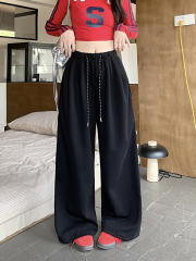Real photo of lazy style gray casual pants for spring hoodies for women high waist straight trousers wide-leg pants long trousers draped floor pants