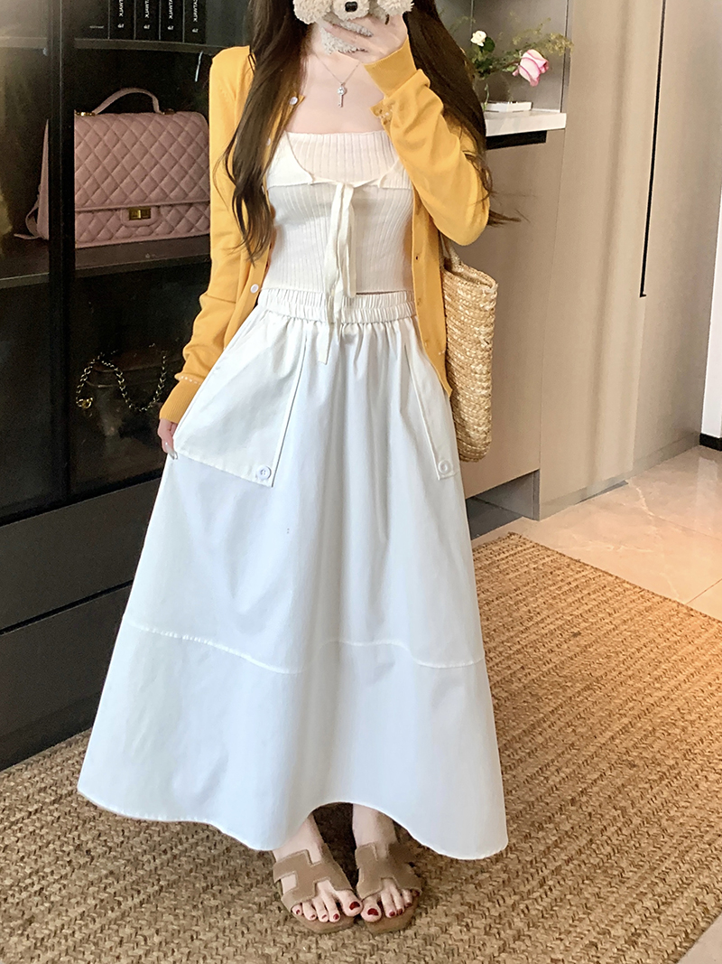 Real-life design sense solid color skirt for women in summer high waist slim A-line skirt umbrella skirt mid-length skirt work skirt skirt