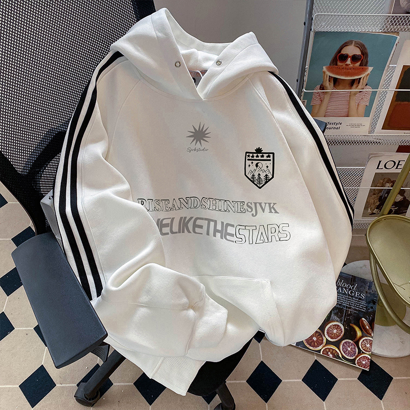 Real-life sweatshirts for men and women couples, thin 2025 early spring new trendy pocket striped print hooded Korean top
