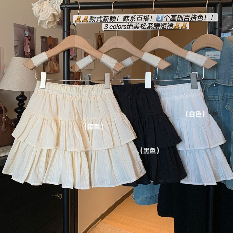 Real shot of sweet and age-reducing pleated layered cake skirt for women's new high-waist loose slimming skirt