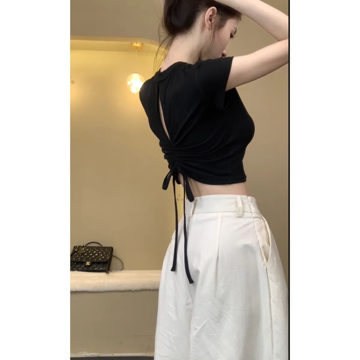 2025 Drawstring Pure Hot Short Sleeve T-shirt in Summer New Hot Girl Short Top