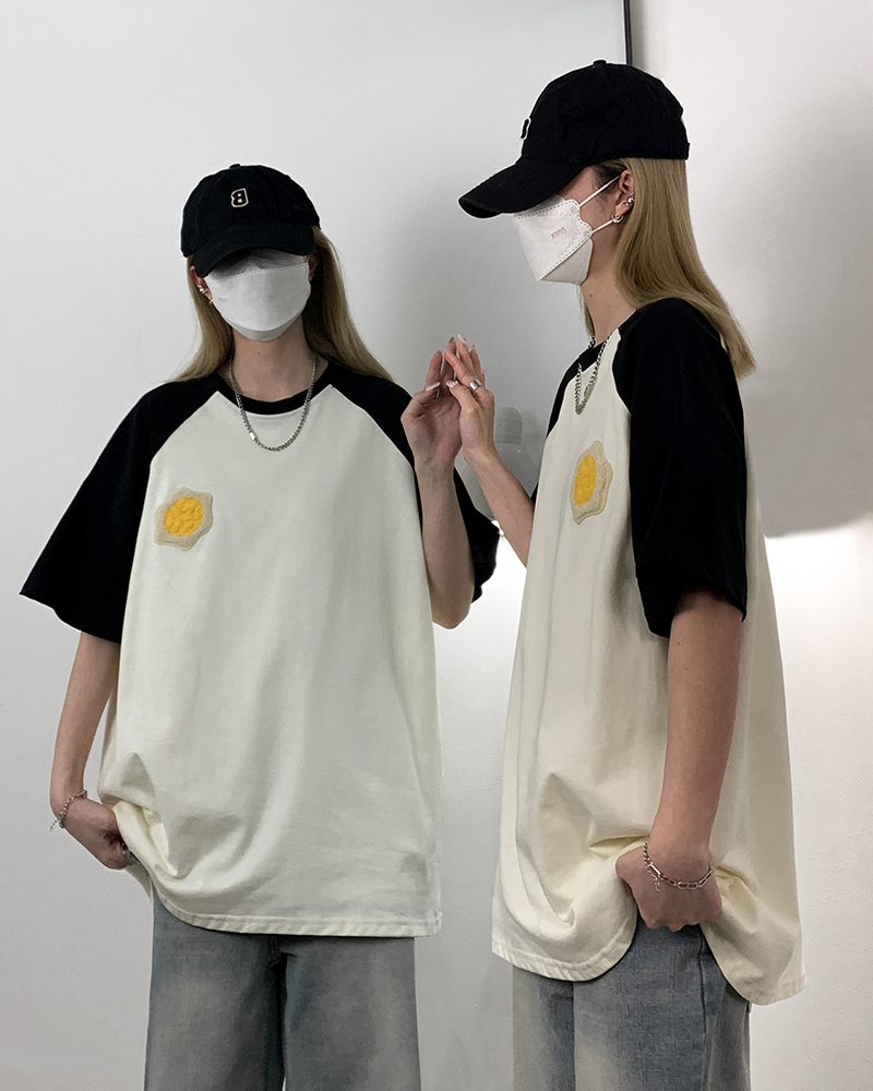Real shot of 40 double yarn 200g short-sleeved T-shirt for women's summer 2025 embroidered round neck new top large size women's clothing