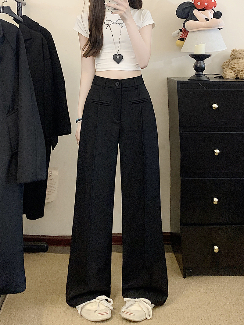 Real-life high-end suit pants casual pants for women spring white pants straight-leg pants loose high waist droop floor pants