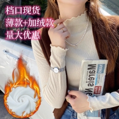 velvet thickened base shirt for women 2025 autumn and winter wear half high neck black earrings slim spring and autumn white long-sleeved T-shirt