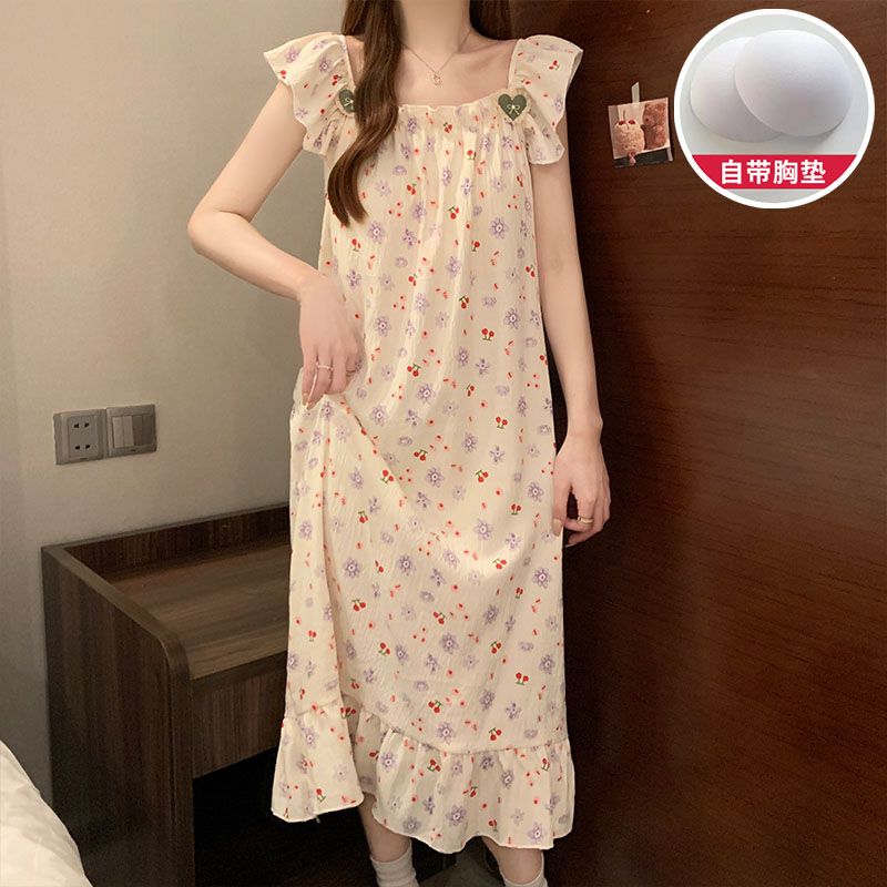 Summer cloud cotton with chest pad sexy suspender nightgown ladies home clothes princess style skirt