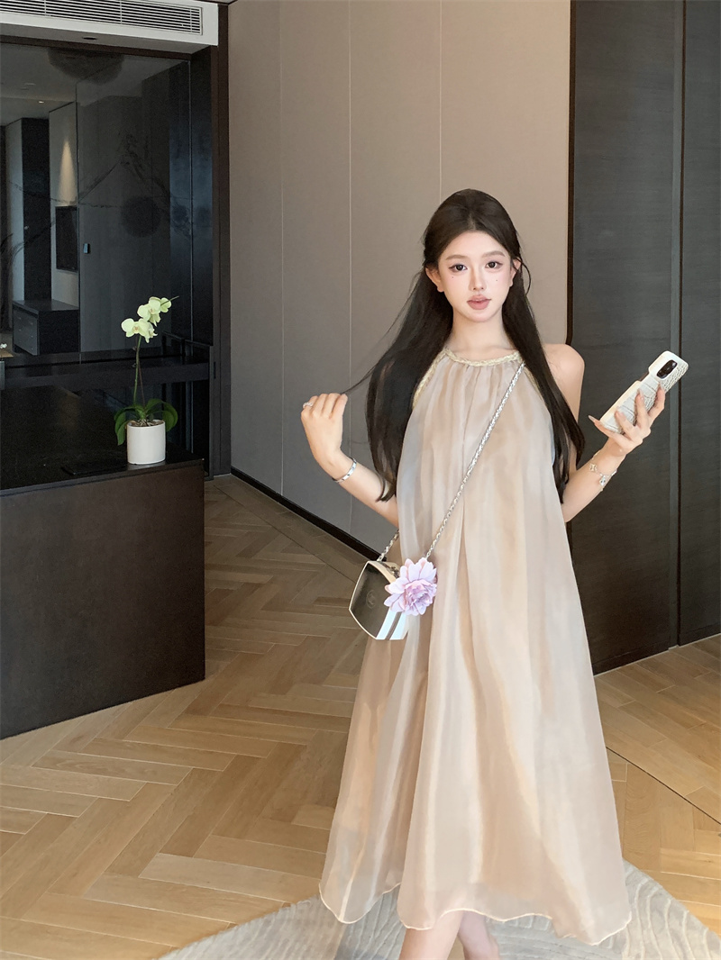 Real shot~ Gentle temperament summer lazy neck vacation dress